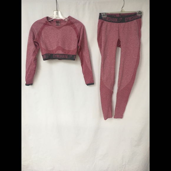 Gymshark Pants - Gymshark Flex Pink Gray Crop Top Leggings Set M
